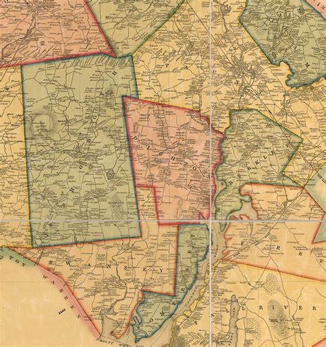 Map of Bristol County, Massachusetts, MA. 1852. Vintage Restoration ...