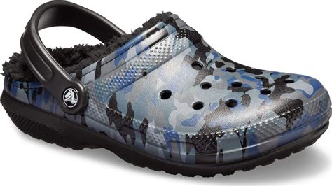 CROCS - Classic Fur Lined Graphic Clog - CAMO/Blue/Black: Amazon.co.uk ...