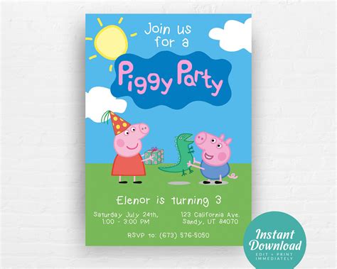 Peppa Pig Birthday Invitation Peppa Pig Invitation Peppa Pig - Etsy UK