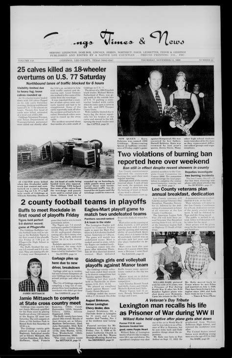 Giddings Times & News (Giddings, Tex.), Vol. 110, No. 22, Ed. 1 Thursday, November 11, 1999 ...