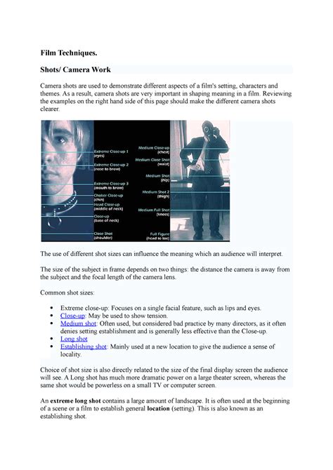 Film Techniques - Shots/ Camera Work Camera shots are used to ...