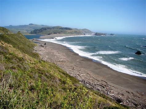 Beach and baymouth bar at the mouth of the Russian River at Jenner