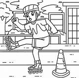 Inline Skater Avoiding Traffic Cone Coloring Page 53077148 Vector Art  sketch template