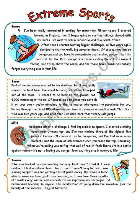 Extreme Sports - ESL worksheet by ccuschieri