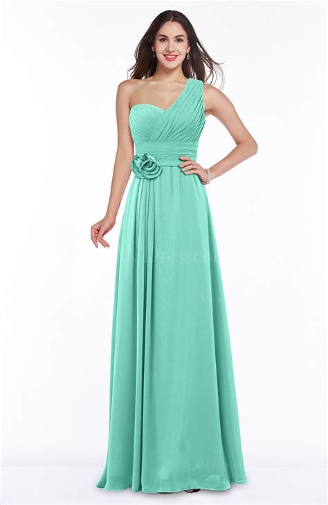 Mint Green Elegant Asymmetric Neckline Zipper Chiffon Ruching Plus Size Bridesmaid Dresses ...