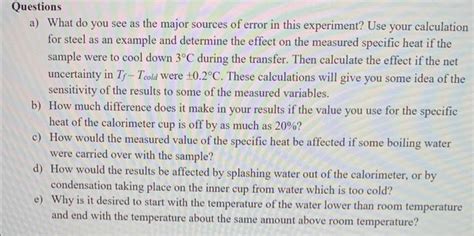 This is for a lab in finding specific heat in | Chegg.com