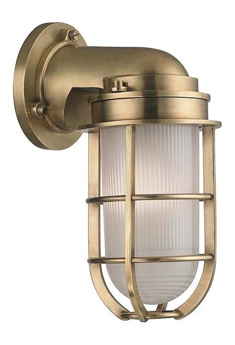 Hudson Valley Aged Brass Carson 1 Light Nautical Outdoor Wall Sconce With Pressed Glass Shade ...