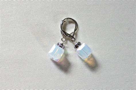 October Birthstone Earrings Opal Swarovski Cubes Unique | Etsy