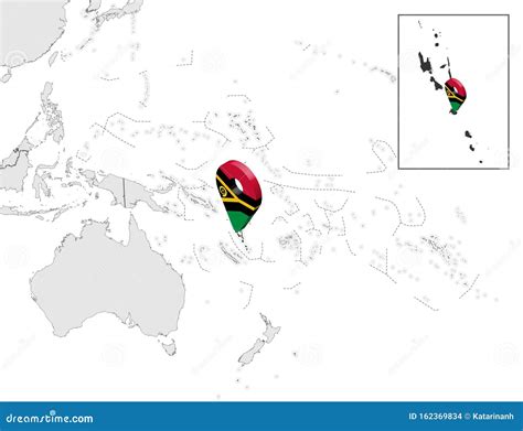 Location Map of Vanuatu on Map Oceania and Australia. 3d Vanuatu Flag ...