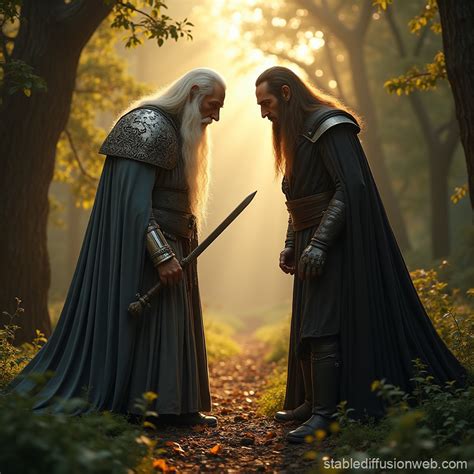 Gandalf vs Sauron in the Shire | Stable Diffusion Online