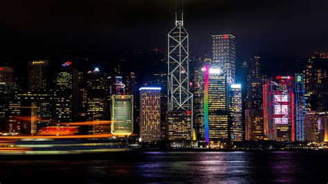 night city, skyscrapers, road, light, traffic, wan chai, hong kong, 4k HD Wallpaper