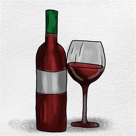 Wine Bottle And Glass Drawing