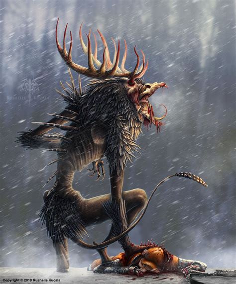 ArtStation - The Wendigo, Rushelle Kucala in 2020 | Wendigo, Dark fantasy art, Monster art