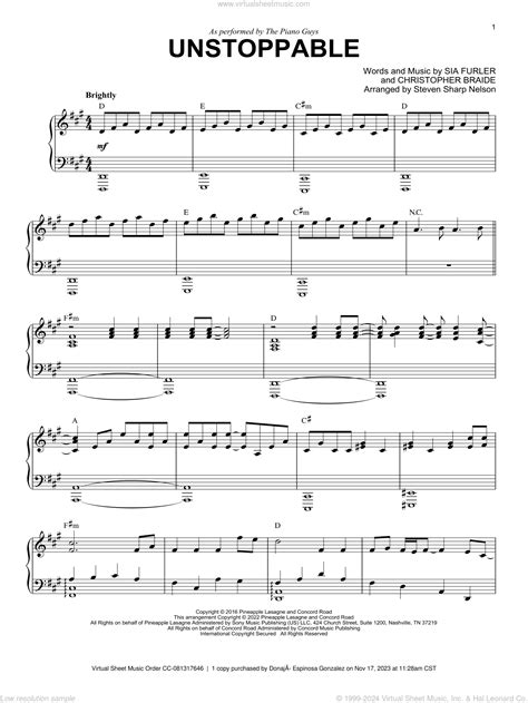 Unstoppable sheet music (intermediate) for piano solo (PDF)