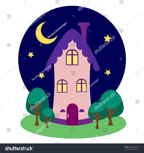 Cartoon House Night Stock Vector Illustration 256096201 : Shutterstock