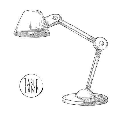 Sketch Desk Lamp Table Lamp Isolated On White Background Vector Stock Illustration - Download ...