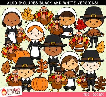 Thanksgiving Pilgrims Clipart by LittleRed | Teachers Pay Teachers