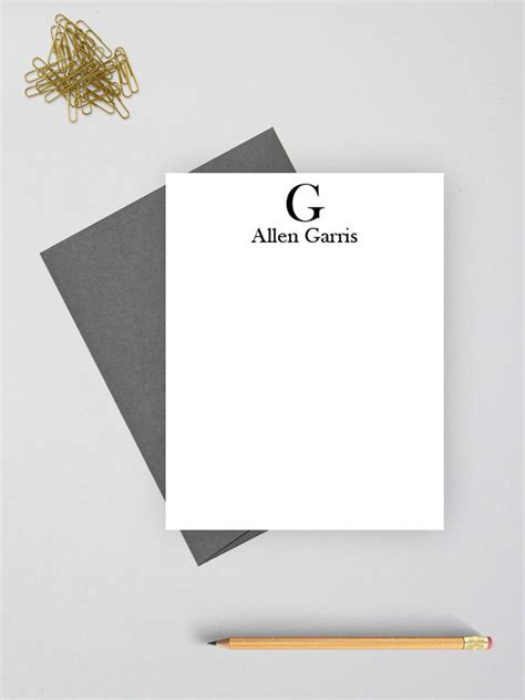 Monogram Personalized Note Card Set, Personalized Stationery for Men ...