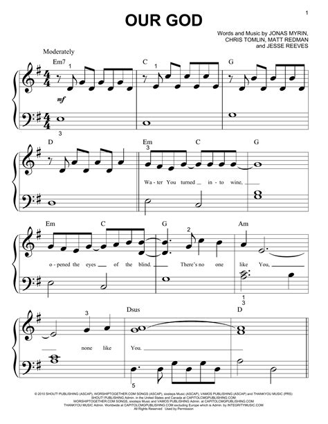 Our God by Chris Tomlin Sheet Music for Big Note Piano at Sheet Music ...