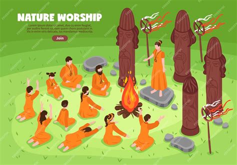 Free Vector | Nature worship isometric background