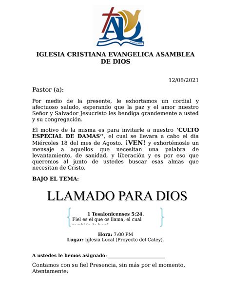 Iglesia Cristiana Restaurando los Muros Carta - IGLESIA CRISTIANA EVANGELICA ASAMBLEA DE DIOS 12 ...