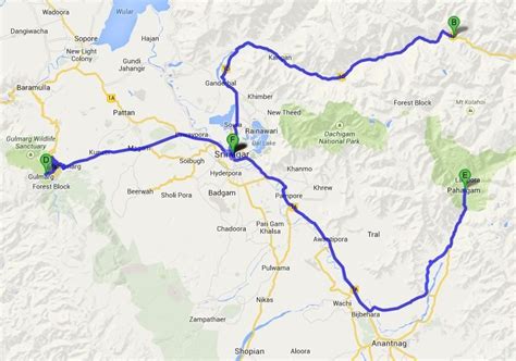 Srinagar To Gulmarg Pahalgam Road Map - MarySynan