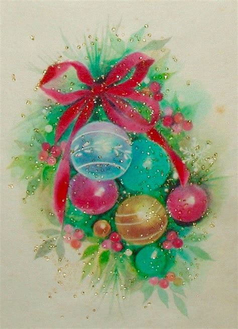 Glitter card. Vintage Christmas Card. Retro Christmas Card. Vintage Ornaments. | Vintage ...