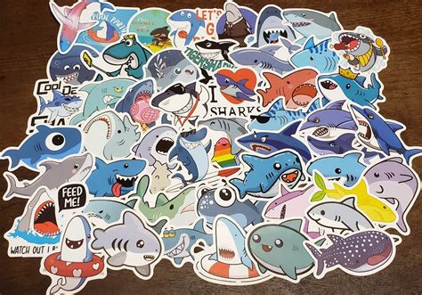 49 Shark Themed Stickers Vinyl Shark Decals Shark Sticker - Etsy