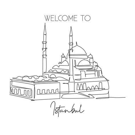 One single line drawing New Mosque landmark. World famous iconic ...