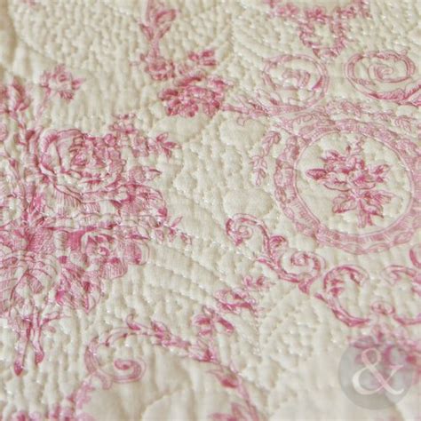 French Vintage Toile Pink Bedspread - Luxury 100% Cotton Soft Quilted Bed Throw Rose ( Cream ...