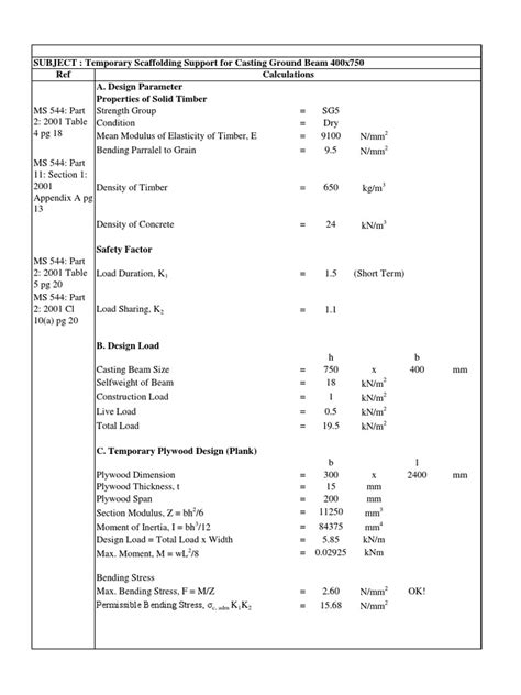 Scaffolding Design Calculation (Timber)