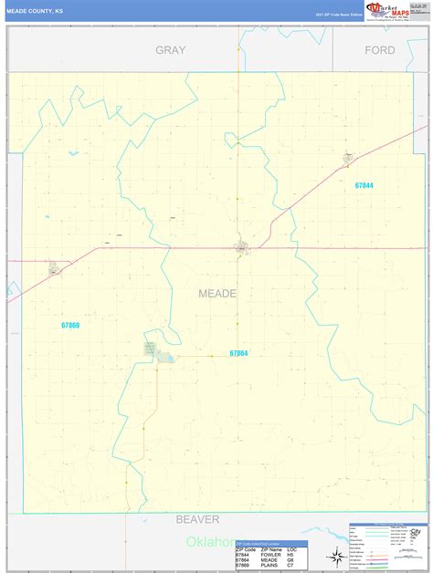 Meade County, KS Zip Code Wall Map Basic Style by MarketMAPS