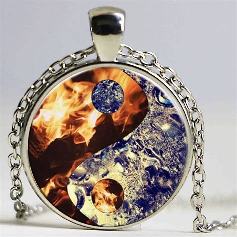 Statement Pendant Necklace Fire and Ice Vintage Jewelry Silver Plated Women Jewelry Yin and Yang ...