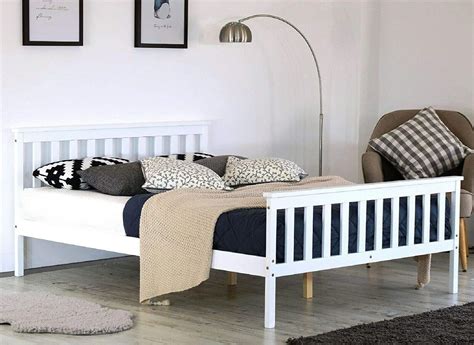 Double Bed Frame in White Solid Wood | BedSale.com