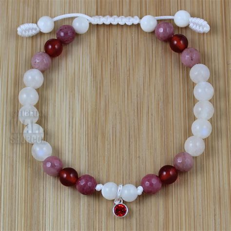 July Birthstone Bracelet with Pearl, Moonstone, Carnelian & Rhodonite