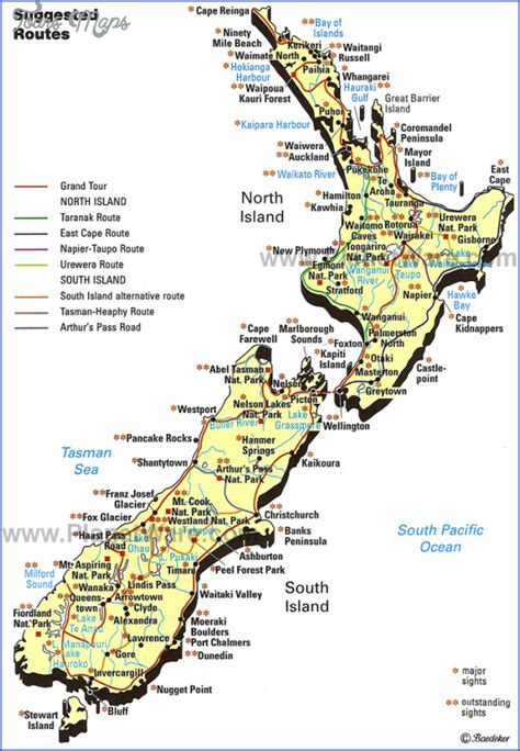 New Zealand Map Tourist Attractions - ToursMaps.com