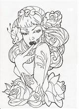 Pinup Zombie By Kitajec On DeviantART  Outline Drawings Tattoo sketch template