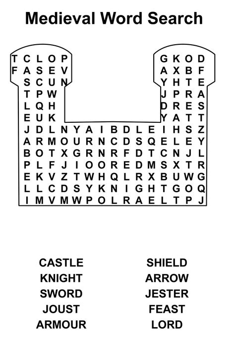 medieval activities for kids middle ages activities medieval - medieval word search activity ...