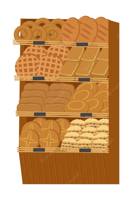 Premium Vector | Showcase with bakery products. bread, rolls and pastries. isolated on white ...