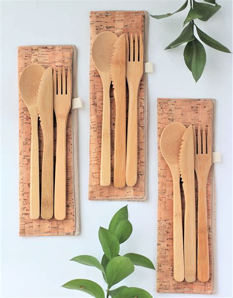 BAMBOO CUTLERY with CORK Case Eco-friendly Reusable Utensils Bamboo Straws | Reusable utensils ...