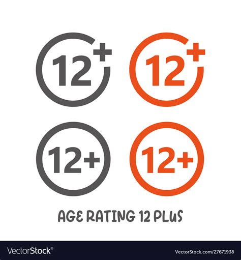 Age rating 12 plus movie icon under 12 years sign Vector Image