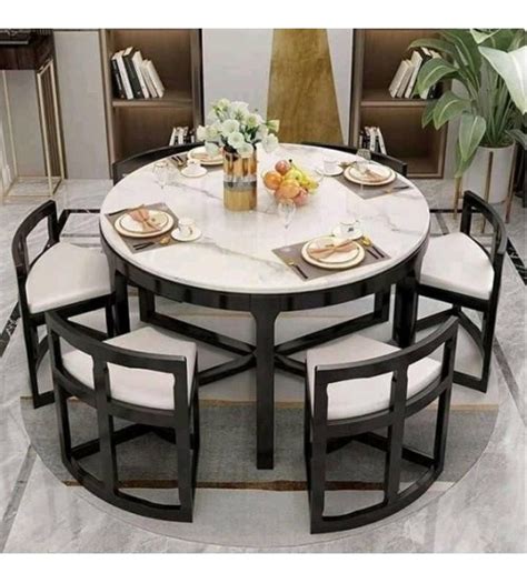 Modern Space Saving Marble Top Wooden Round Dining Table DT681 6 Chairs ...