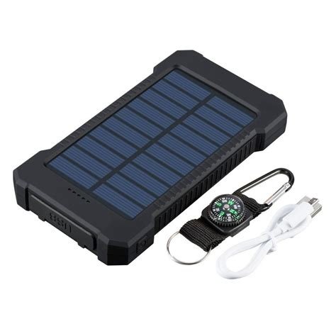 Solar Power Bank Waterproof 600000mAh Dual USB Portable Solar Battery Charger for Phone - Black ...