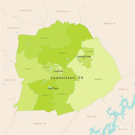 TN Cumberland County Vector Map Green Digital Art by Frank Ramspott - Fine Art America