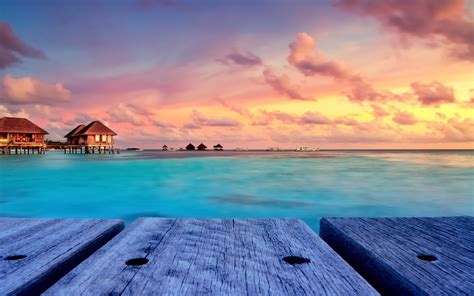 tropical, Beach, Nature, Sunset, Landscape, Bungalow, Maldives, Resort, Sky, Walkway, Island ...