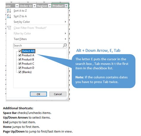 7 Keyboard Shortcuts for the Filter Drop Down Menus in Excel