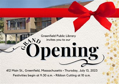 Greenfield Public Library Grand Opening Thursday Event Schedule - Visit Greenfield, MA