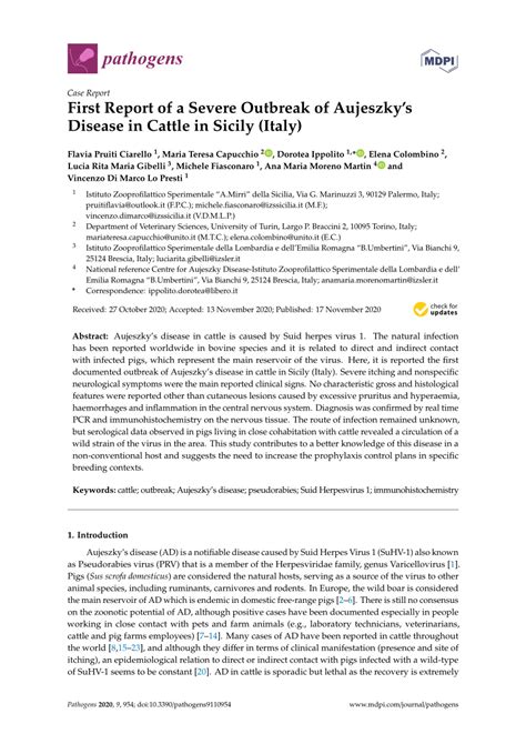 (PDF) First Report of a Severe Outbreak of Aujeszky's Disease in Cattle in Sicily (Italy)