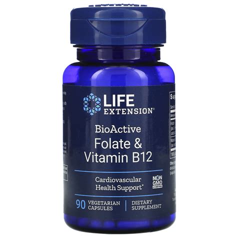 Life Extension, BioActive, Folate & Vitamin B12, 90 Vegetarian Capsules ...