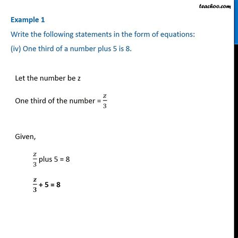 Example 1 (iv) - One third of a number plus 5 is 8 - Class 7 Teachoo